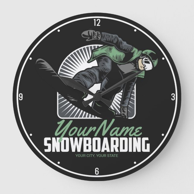 Personalized Snowboarding Snow Boarder Shredding Large Clock (Front)