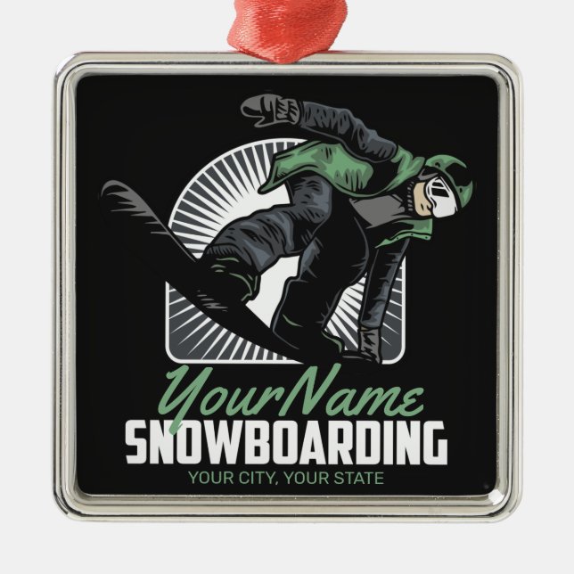 Personalized Snowboarding Snow Boarder Shredding  Metal Ornament (Front)