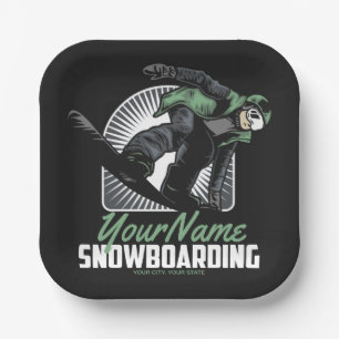 Personalized Snowboarding Snow Boarder Shredding   Paper Plate