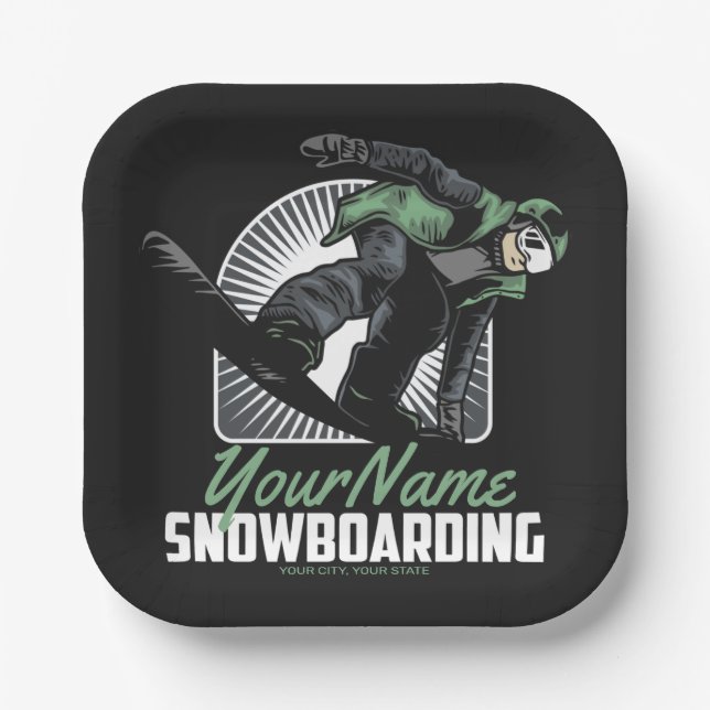 Personalized Snowboarding Snow Boarder Shredding   Paper Plate (Front)