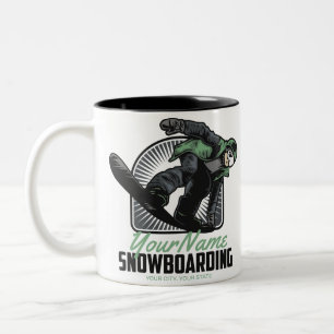 Personalized Snowboarding Snow Boarder Shredding   Two-Tone Coffee Mug