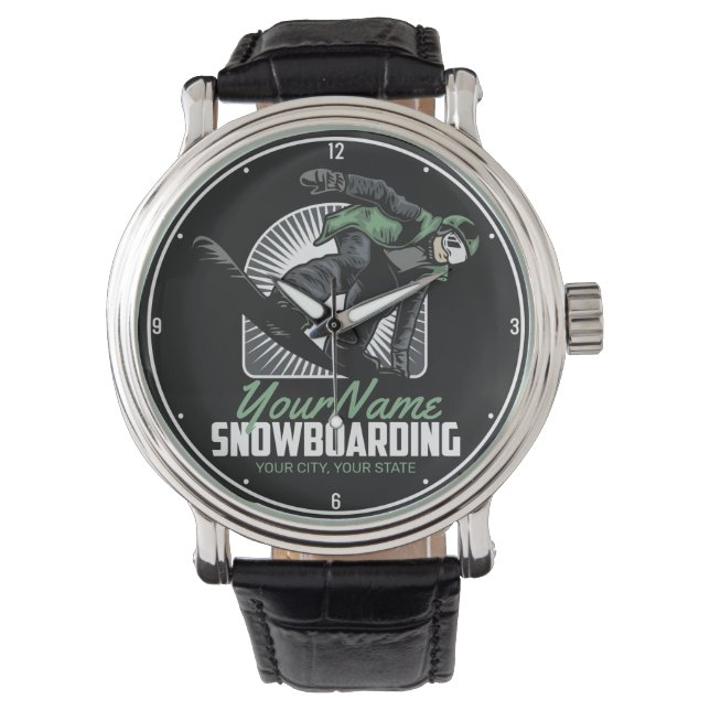 Personalized Snowboarding Snow Boarder Shredding Watch (Front)