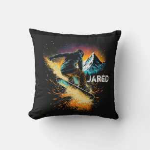 Personalized Snowboarding Winter Sports Throw Pillow