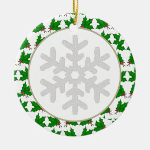Personalized Snowflake and Holly Ornament