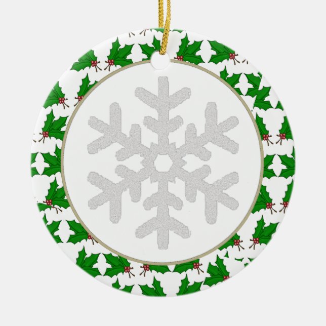 Personalized Snowflake and Holly Ornament (Front)