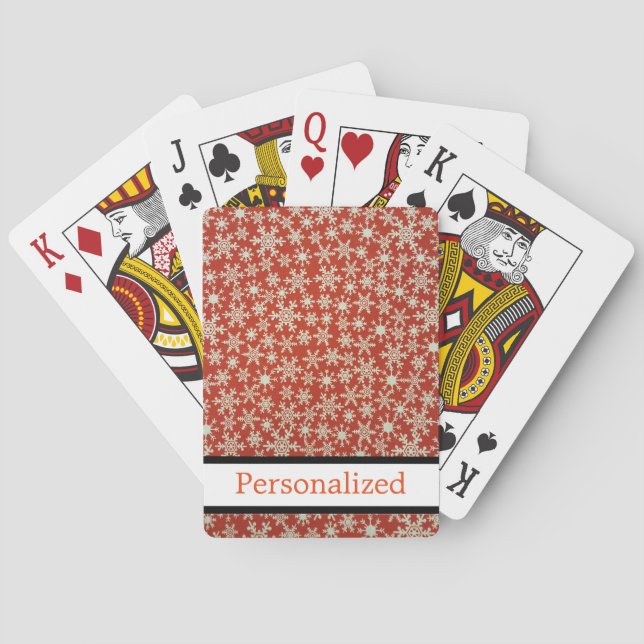 Personalized Snowflake Glitter Red Gold Playing Cards (Back)