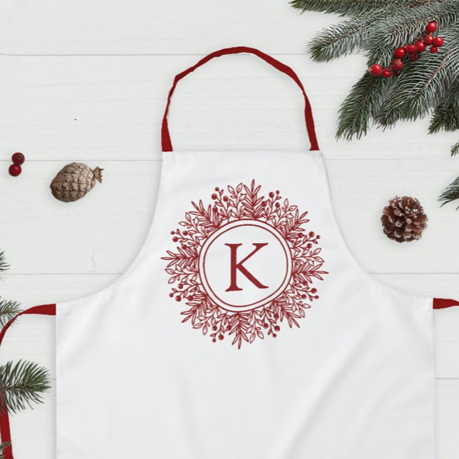 Personalized Snowflake Monogram Christmas Apron (Monogrammed Christmas Kitchen Apron for Holiday Baking)