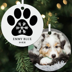 Personalized Snowflake Paw Print Dog Pet Photo Metal Ornament