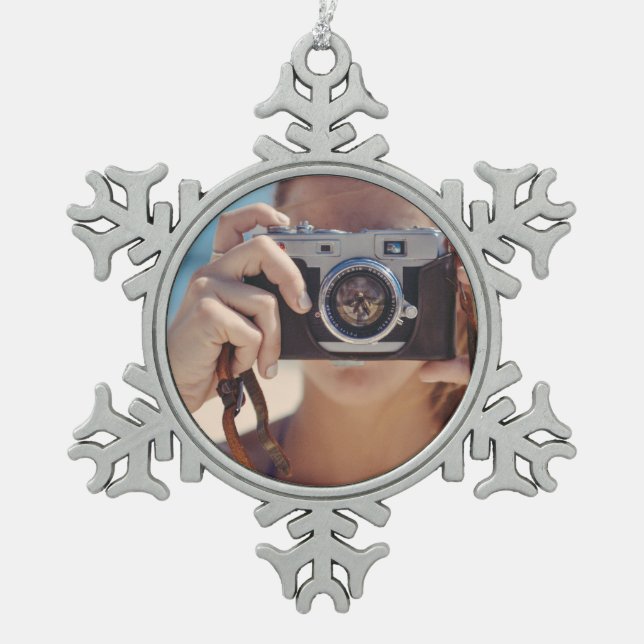 Personalized Snowflake Photo Ornament,  Pewter Christmas Ornament (Front)