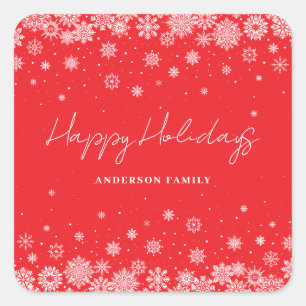 Personalized Snowflake Red Christmas Holiday Square Sticker