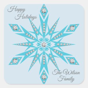 Personalized SNOWFLAKE Turquoise Blue Diamonds Square Sticker