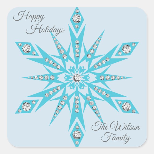 Personalized SNOWFLAKE Turquoise Blue Diamonds Square Sticker (Front)