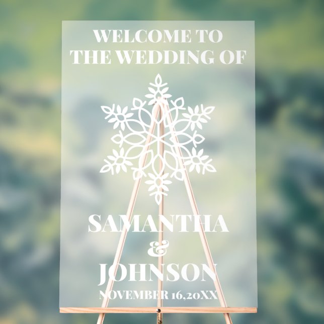 Personalized Snowflake Wedding Welcome Frosted Acrylic Sign (Neutral)