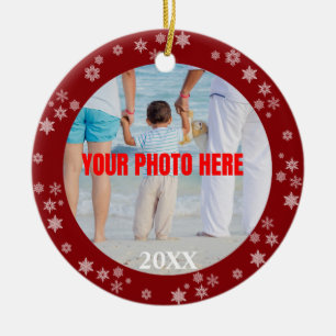 Personalized Snowflaked Bordered Christmas Ceramic Ornament
