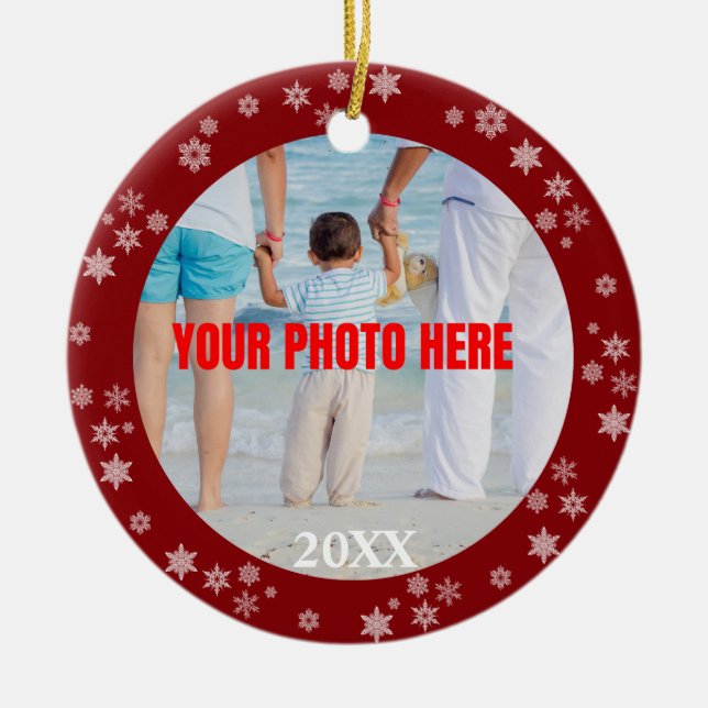 Personalized Snowflaked Bordered Christmas Ceramic Ornament (Front)
