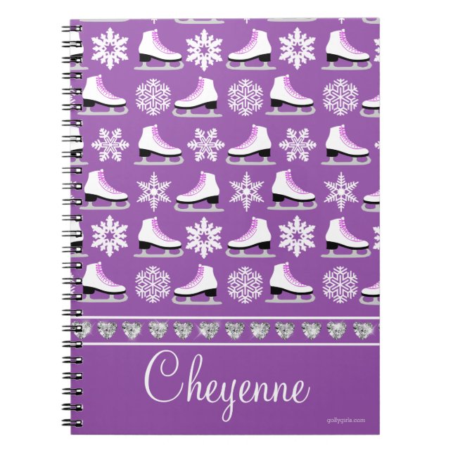 Personalized Snowflakes and Figure Skates Pattern Notebook (Front)