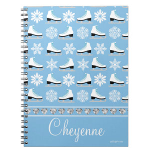 Personalized Snowflakes and Figure Skates Pattern Notebook