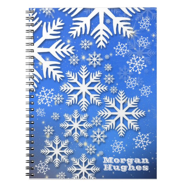 Personalized Snowflakes and Stars Custom Text Notebook (Front)