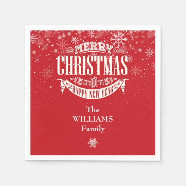 Personalized Snowflakes Merry Christmas Napkin (Front)
