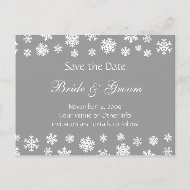 Personalized Snowflakes Save the Date Announcement Postcard (Front)