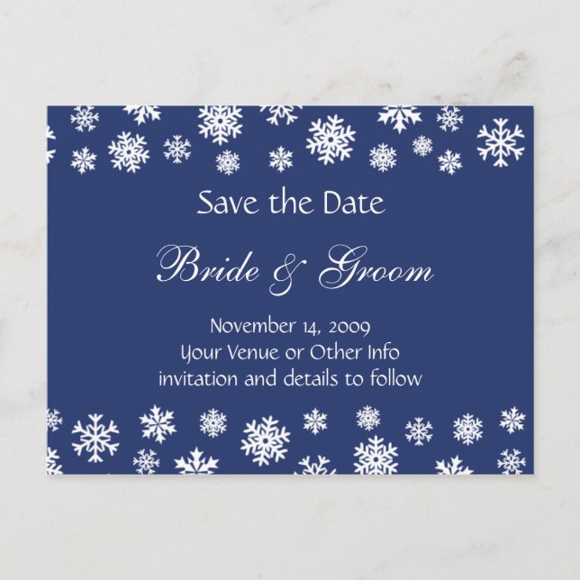 Personalized Snowflakes Save the Date Announcement Postcard (Front)