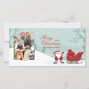 Personalized snowing Santa sleigh photo card
