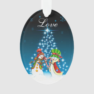 Personalized Snowman and Snow-Woman Couple Love Ornament