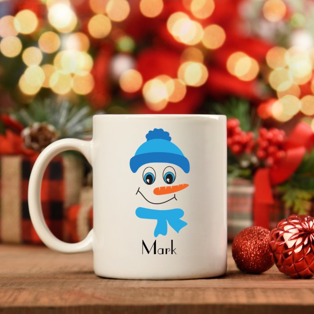 Personalized Snowman Blue Hat and Scarf Coffee Mug (Creator Uploaded)