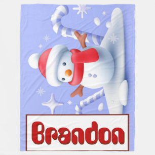 Personalized Snowman Candy Cane Blanket