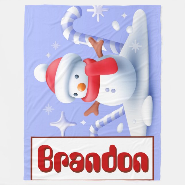 Personalized Snowman Candy Cane Blanket (Front)