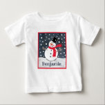 Personalized Snowman Christmas Baby T-Shirt<br><div class="desc">This snowman Christmas snow scene is printed from a collage designed by Helen McCartney Designs.</div>