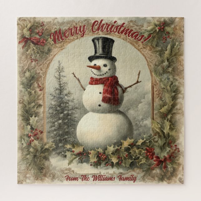 Personalized Snowman Christmas Jigsaw Puzzle (Vertical)