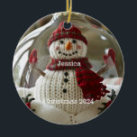 Personalized Snowman Christmas Ornament<br><div class="desc">Cute Knitted snowman personalized with name and Christmas year.</div>