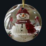 Personalized Snowman Christmas Ornament<br><div class="desc">Cute Knitted snowman personalized with name and Christmas year.</div>