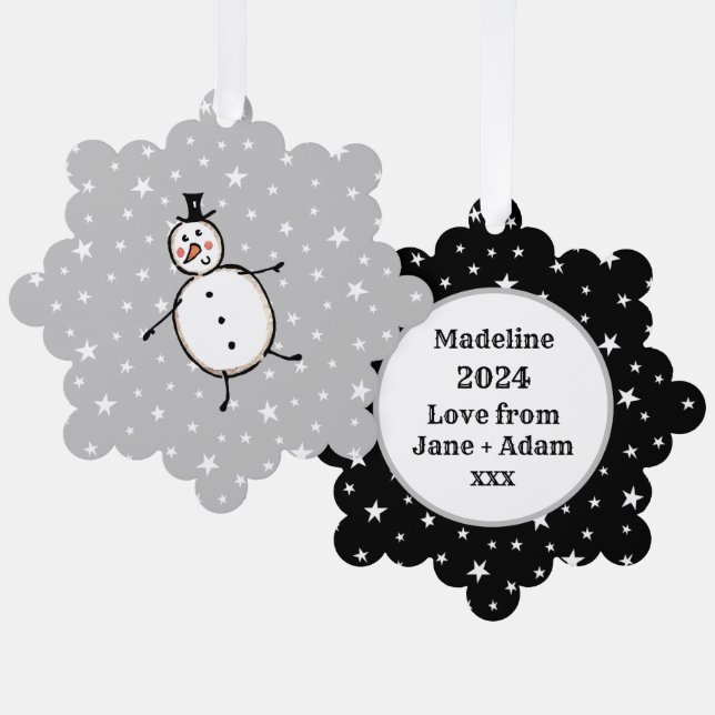 Personalized Snowman Christmas Ornament Card (Front/Back)