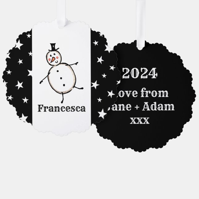 Personalized Snowman Christmas Ornament Card (Front/Back)