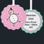 Personalized Snowman Christmas Ornament Card<br><div class="desc">This personalized Christmas card features the Christmas Crew's Snowman Character.</div>