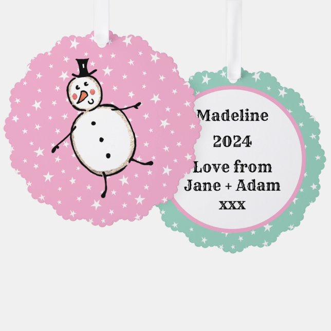 Personalized Snowman Christmas Ornament Card (Front/Back)