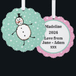 Personalized Snowman Christmas Ornament Card<br><div class="desc">This personalized Christmas card features the Christmas Crew's Snowman Character.</div>