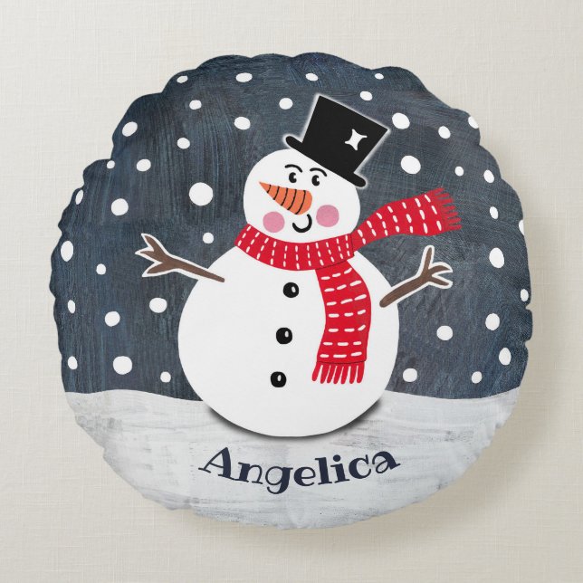 Personalized Snowman Christmas Round Cushion (Front)