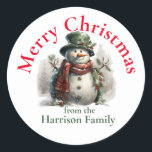 Personalized Snowman Christmas Wishes Classic Round Sticker<br><div class="desc">Personalized Snowman Christmas Wishes, convenances is key during this busy season! Visit our Zazzle store to explore the complete Cute Watercolor Christmas Wishes collection. With just a few clicks, you can have these delightful designs delivered right to your doorstep. If you need any further customization please feel free to message...</div>