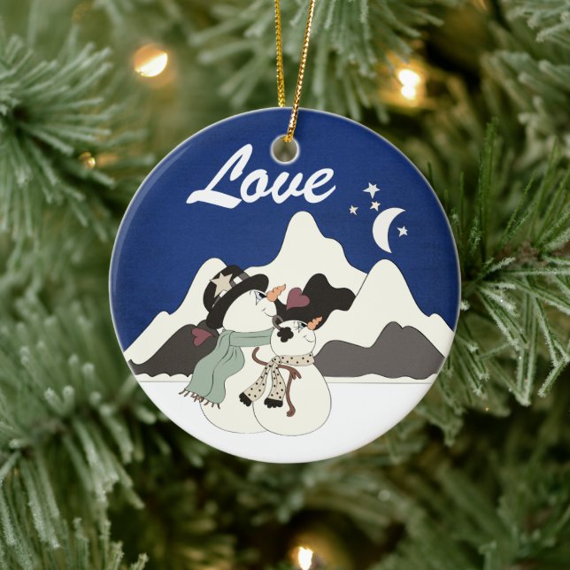 Personalized Snowman Couple Mountain LOVE Ornament (Tree)