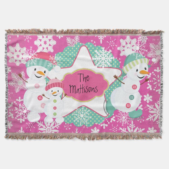 Personalized Snowman Family 3 Holiday Throw (Front)