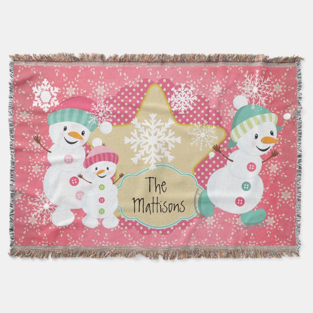 Personalized Snowman Family Holiday Throw (Front)