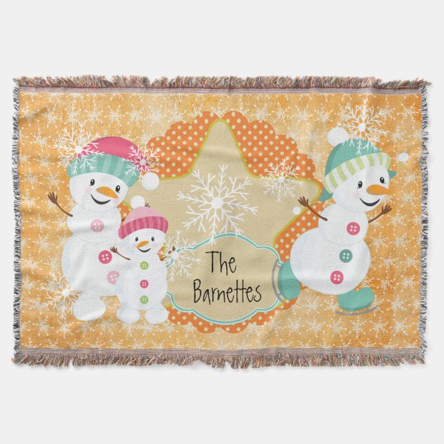 Personalized Snowman Family Holiday Throw (Front)