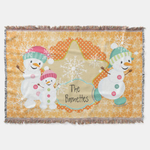 Personalized Snowman Family Holiday Throw Blanket