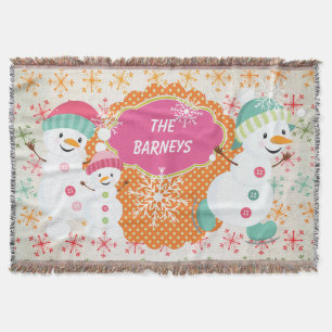 Personalized Snowman Family Holiday Throw Blanket