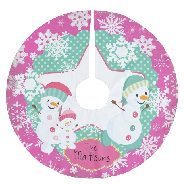Personalized Snowman Family Holiday Tree Skirt 3 (Front)