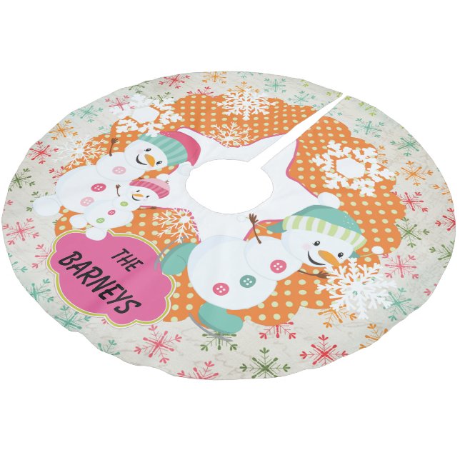 Personalized Snowman Family Holiday Tree Skirt 4 (Angled)