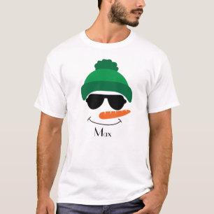 Personalized Snowman Green hat and Sunglasses  T-Shirt